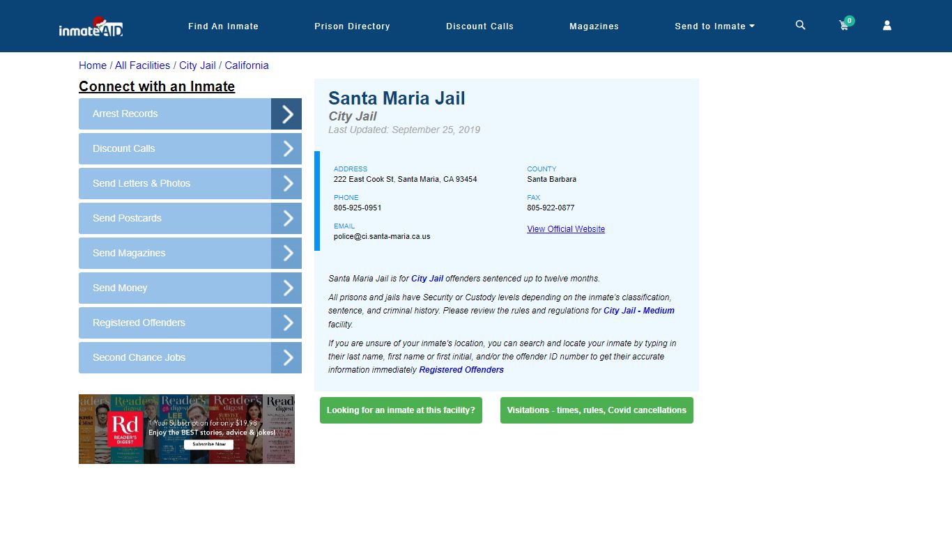 Santa Maria Jail | Inmate Locator