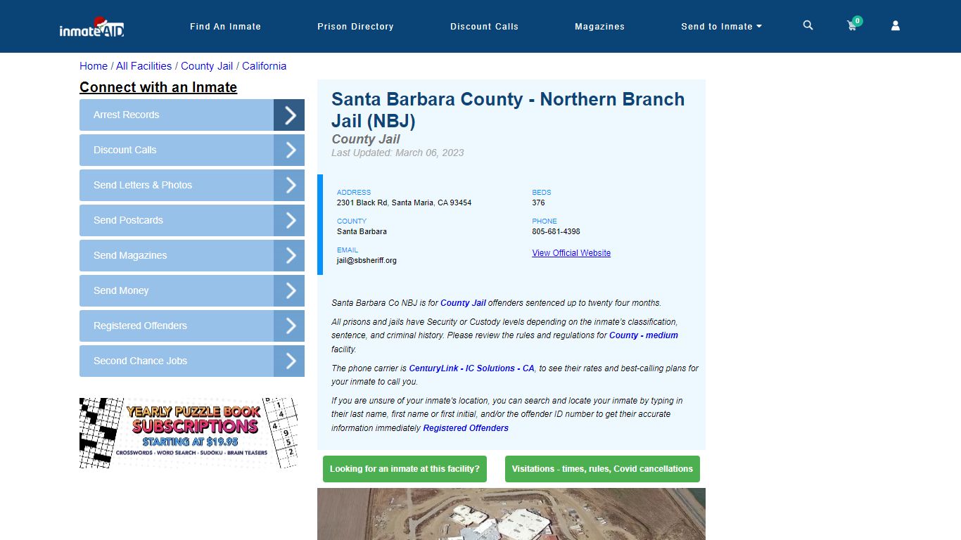 Santa Barbara County - Northern Branch Jail (NBJ) - Inmate Locator ...